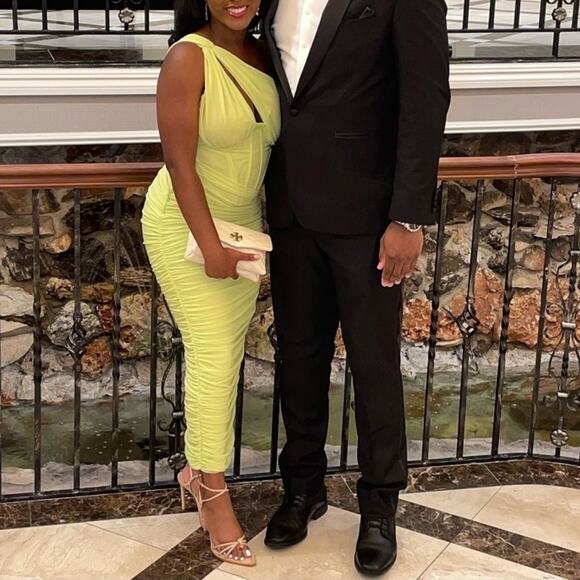 House of CB Green One Shoulder Valentina Lime Asymmetric Cut Out Midi Dress XS - Picture 9 of 11